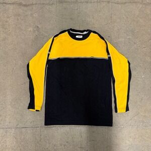 Point Zero Mens Large Long Sleeve Shirt Black Yellow Colorblock Y2K Streetwear